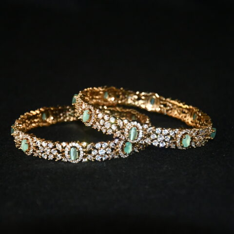 Victorian Sea Green cz 2pc bangles on wrist