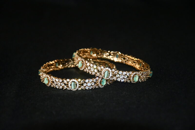 Victorian Sea Green cz 2pc bangles on wrist