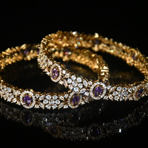 Victorian Violet cz 2pc bangles on wrist
