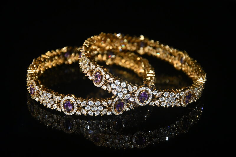 Victorian Violet cz 2pc bangles on wrist