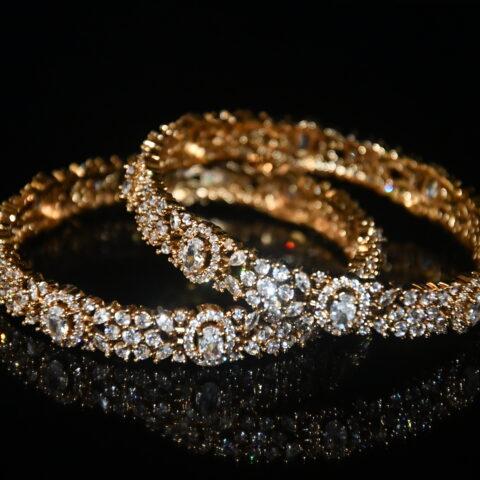Victorian White cz 2pc bangles on wrist