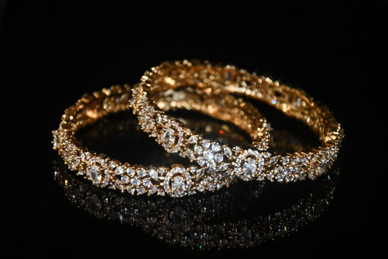 Victorian White cz 2pc bangles on wrist