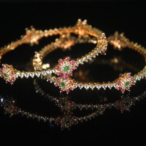 Multicolour 2pc cz bangles on wrist