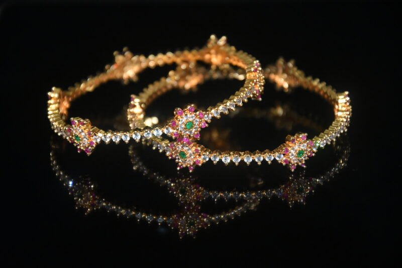 Multicolour 2pc cz bangles on wrist