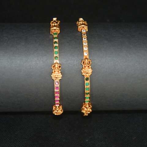 Cz Lakshmi multicolour 2pc bangles on wrist