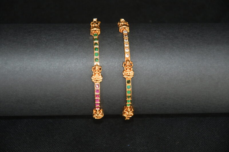 Cz Lakshmi multicolour 2pc bangles on wrist