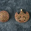 Kempu Sun Moon Set with red and green stones and antique gold finish by nischala fashions