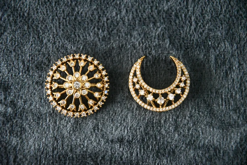 CZ White Sun Moon Set with elegant cubic zirconia stones and celestial motifs by nischala fashions