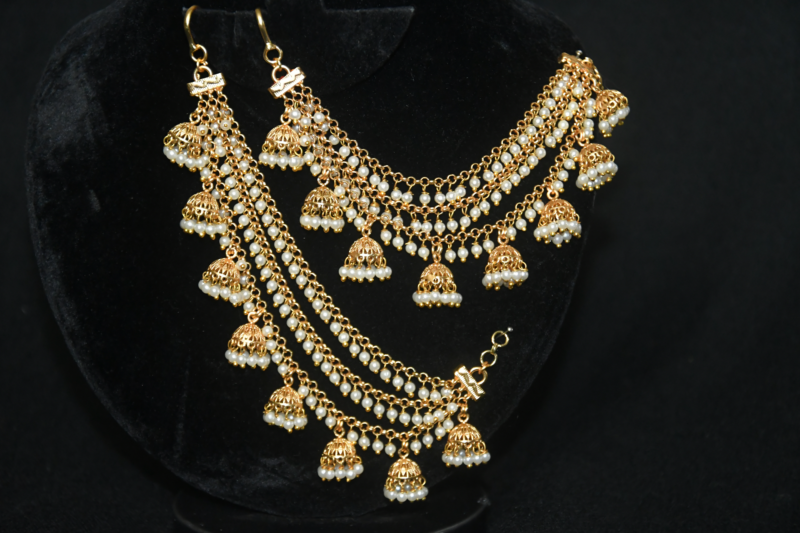 Grand Jhumki Style Pearl Hanging Champasavaralu / Earchain NFHA30 - Image 2