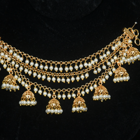 Grand Jhumki Style Pearl Hanging Champasavaralu / Earchain by Nischala Fashions