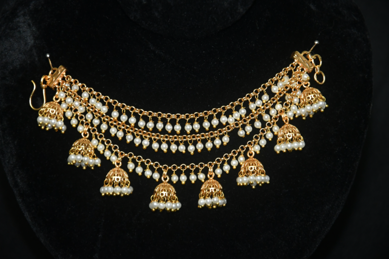 Grand Jhumki Style Pearl Hanging Champasavaralu / Earchain by Nischala Fashions