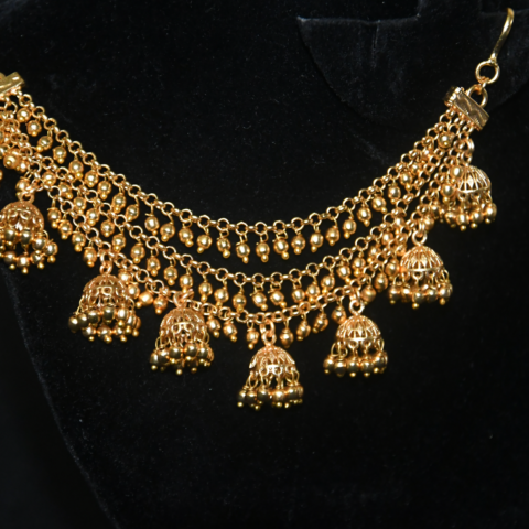 Grand Jhumki Gold Earchain – Traditional Bridal Champasavaralu by Nischala Fashions