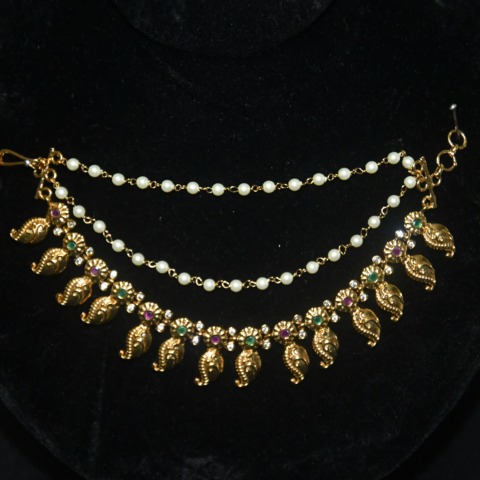 Mango Motif Pearl Champasavaralu – Traditional Indian Earchain by Nischala Fashions