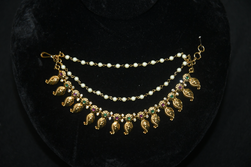 Mango Motif Pearl Champasavaralu – Traditional Indian Earchain by Nischala Fashions