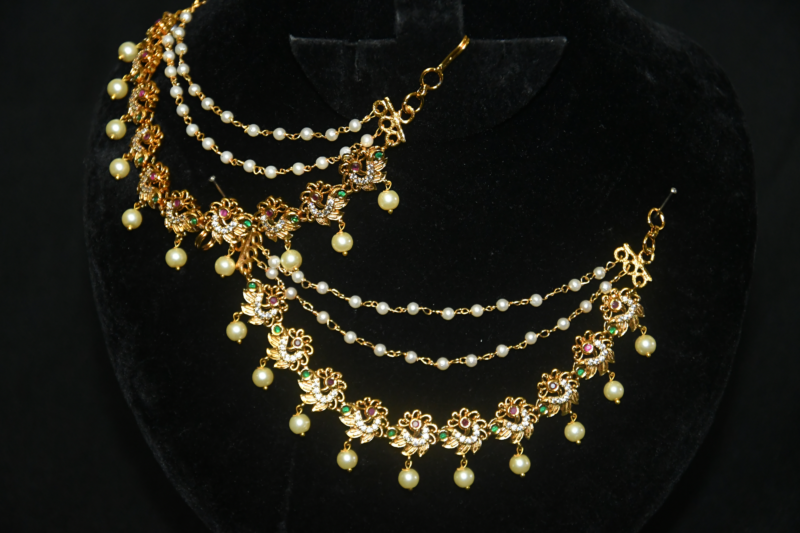 Peacock Motif Pearl Champasavaralu / Earchain NFHA33 - Image 2