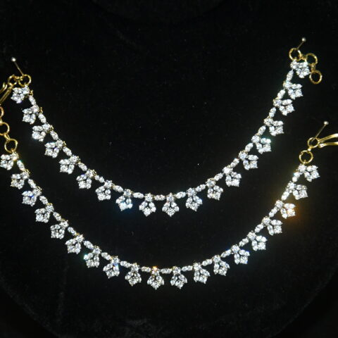 Diamond flower single line champasavaralu/earchain by Nischala Fashions
