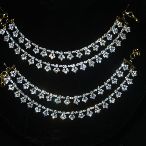Diamond flower two line champasavaralu/earchain by Nischala Fashions