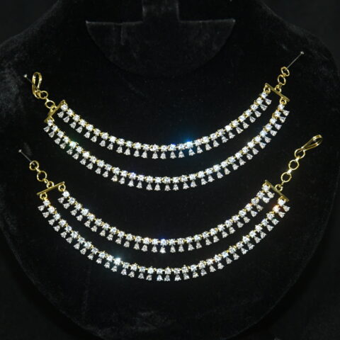 Diamond drop two line champasavaralu/earchain by Nischala Fashions