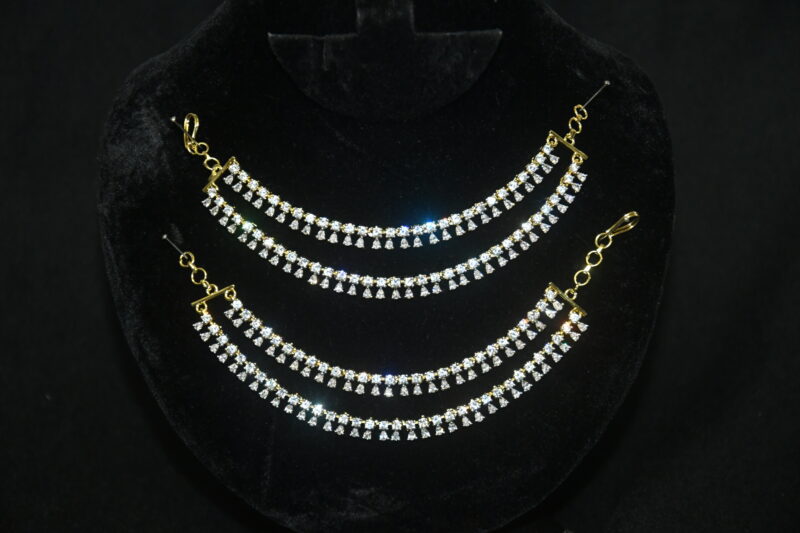 Diamond drop two line champasavaralu/earchain by Nischala Fashions
