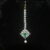 Diamond square green maang tikka with single pearl hanging, traditional Indian hair accessory by Nischala Fashions.