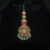 Jadau kundan Lakshmi maang tikka with green beads hanging, divine Indian accessory by Nischala Fashions.