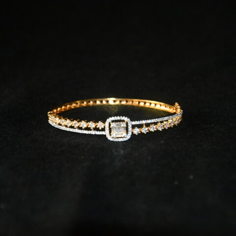 Simple Diamond Kada Bangle with minimal CZ stones and polished finish by nischala fashions