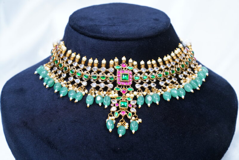 Kundan choker necklace with earrings NFN103 - Image 2