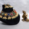 Navaratna carved beads pearl hanging necklace with earrings