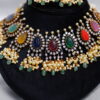 Navaratna carved beads pearl hanging necklace with earrings NFN104 - Image 2