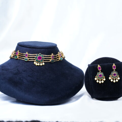 Antique minimal choker necklace with earrings NFN107