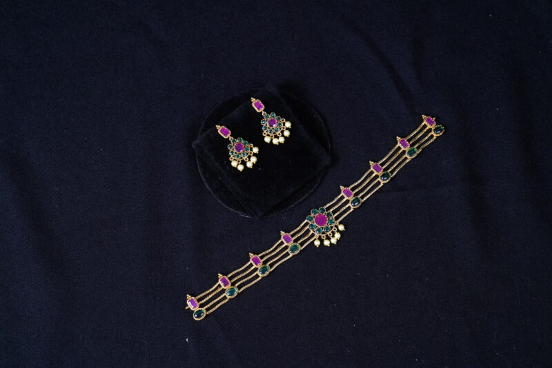Antique minimal choker necklace with earrings NFN107 - Image 4