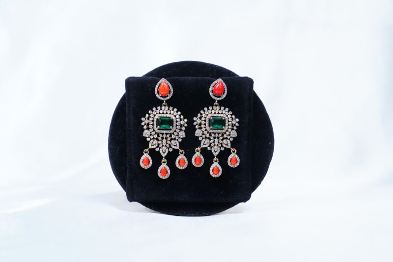 Victorian cz kante necklace with coral drop and earrings (NFN109) - Image 3