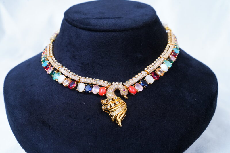 Antique navaratna peacock necklace with earrings NFN113 - Image 2