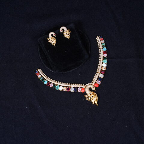 Antique navaratna peacock necklace with earrings NFN113