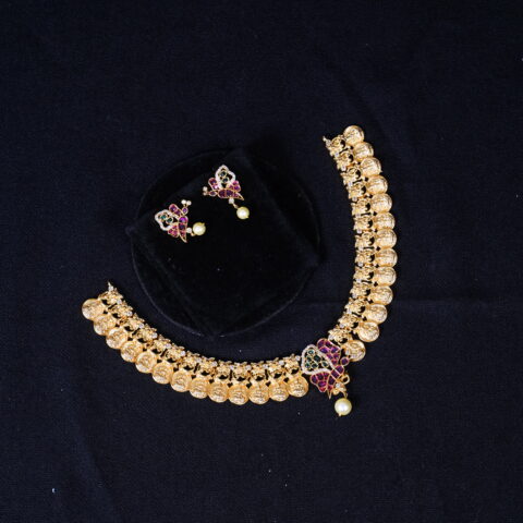 Antique kasumala with buuterfly pendant necklace and earrings NFN114