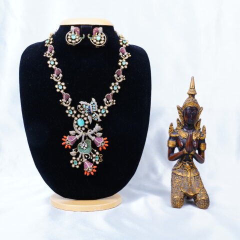 Victorian cz long necklace with detachable pendant and earrings (NFN117)