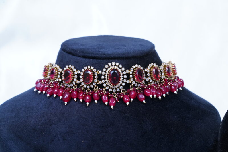 Victorian pink choker necklace with earrings NFN121P - Image 2