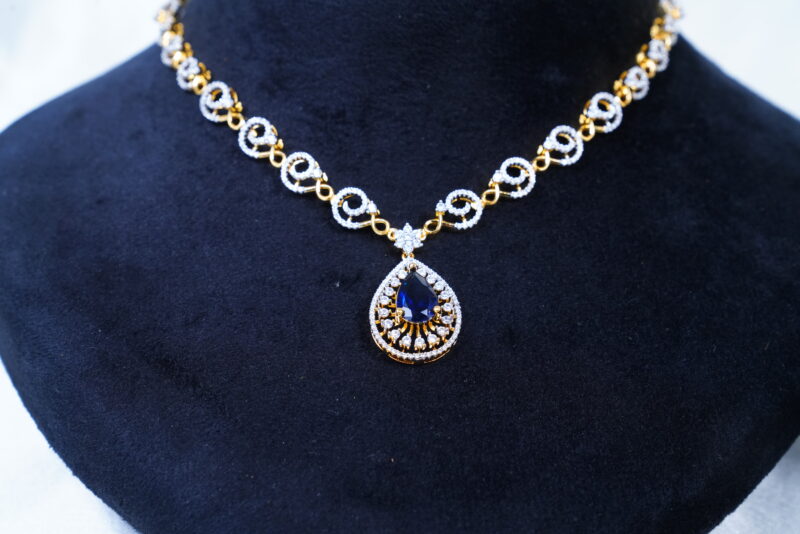 Simple Diamond Necklace With Earrings In Blue NFN122B - Image 2