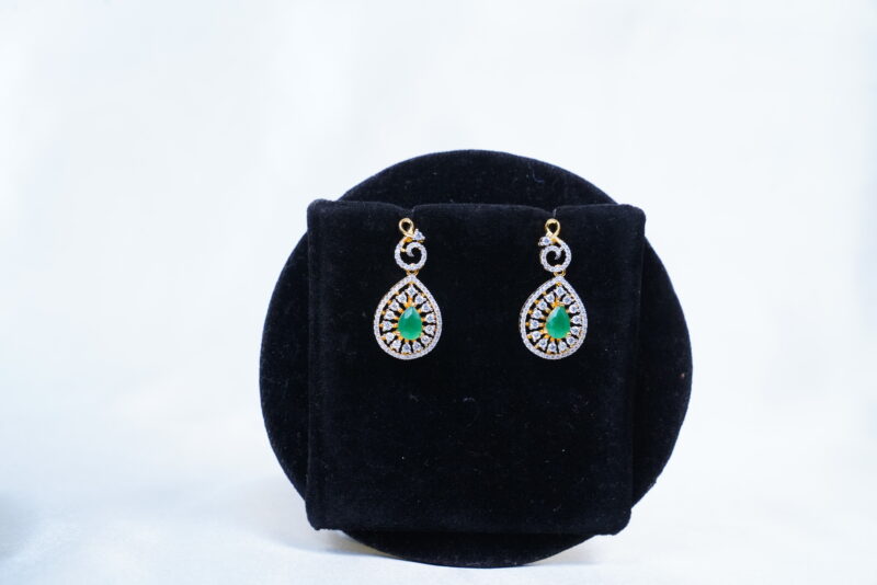 Simple Diamond Necklace With Earrings In Green NFN122BG - Image 3