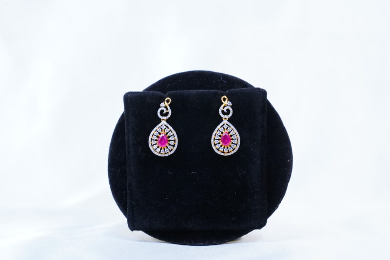 Simple Diamond Necklace With Earrings In Pink NFN122P - Image 3
