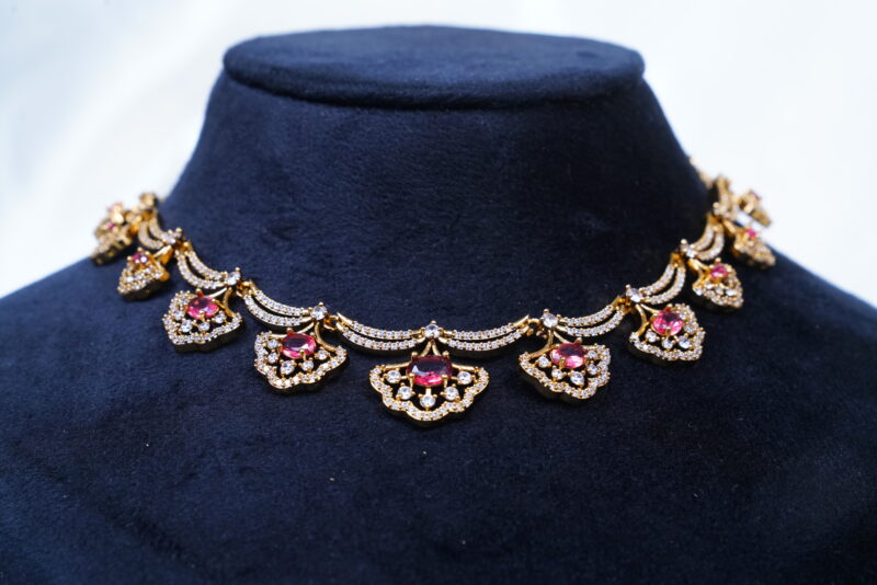 Simple flower necklace with earrings in pink NFN123P - Image 2