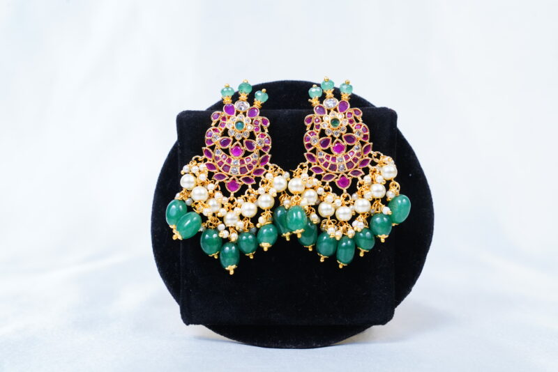 Guttapusalu kundan short necklace with earrings NFN132 - Image 3