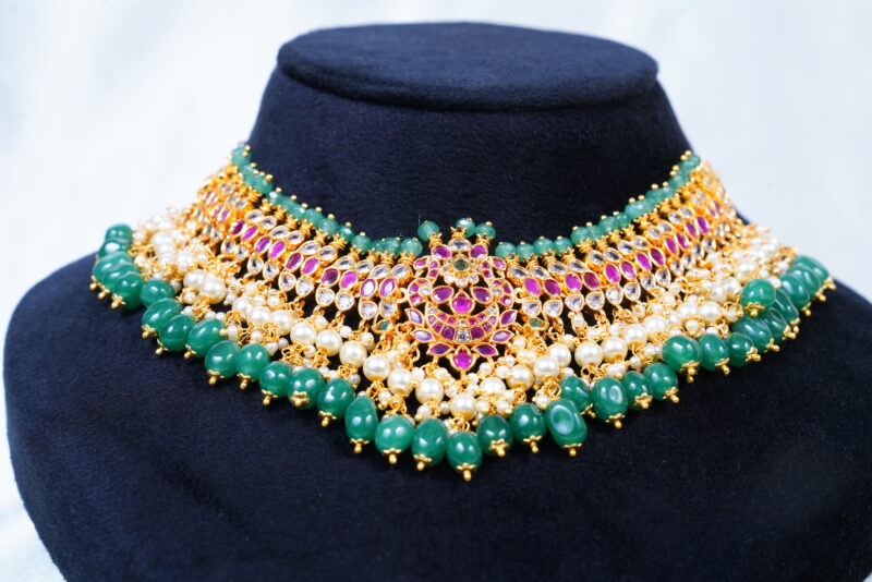 Guttapusalu kundan short necklace with earrings NFN132 - Image 2