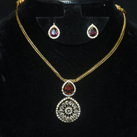 Simple nanpatti necklace with earrings in pink NFN133P