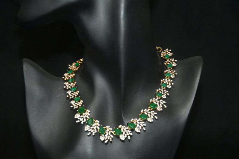 Simple cz necklace in green with earrings NFN135G - Image 2