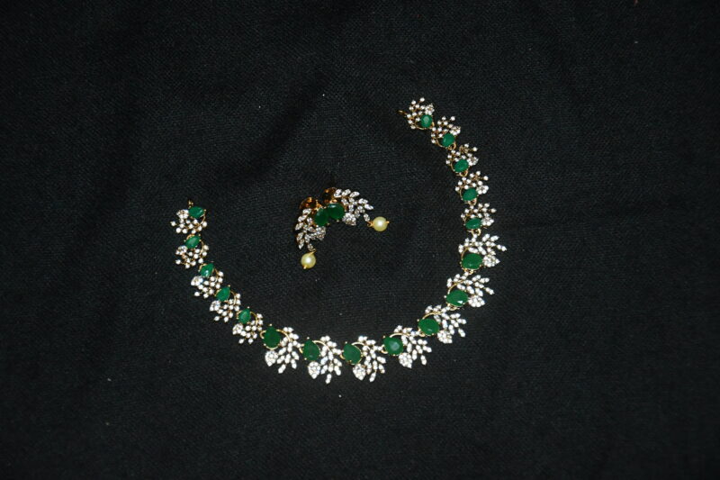 Simple cz necklace in green with earrings NFN135G - Image 4