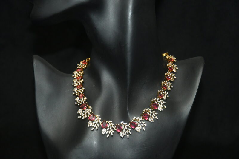 Simple cz necklace in pink with earrings NFN135P - Image 2