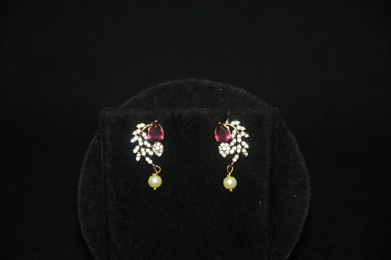 Simple cz necklace in pink with earrings NFN135P - Image 3