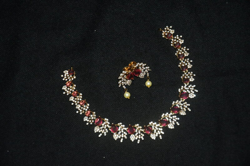 Simple cz necklace in pink with earrings NFN135P - Image 4
