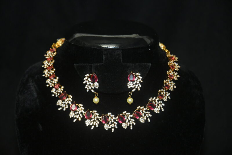 Simple cz necklace in pink with earrings NFN135P